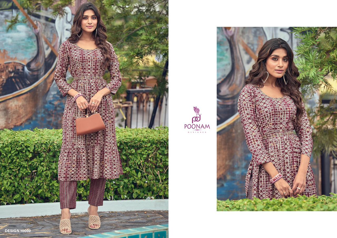 Poonam Florida Fancy Nayra Cut Wholesale Designer Kurti With Bottom